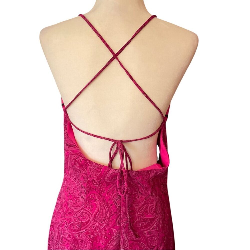 90s Vintage Pink Paisley Spaghetti Strap Dress Sz 8 Whimsigoth Fairy Wierdo Y2K - Picture 5 of 16